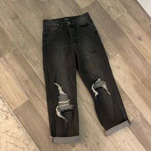 Black straight leg distressed jeans
